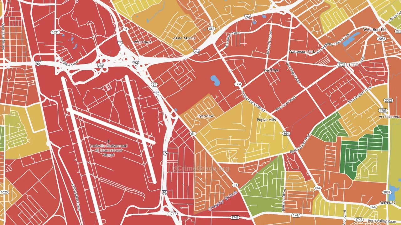 Lynnview, KY Map of Theft Rates