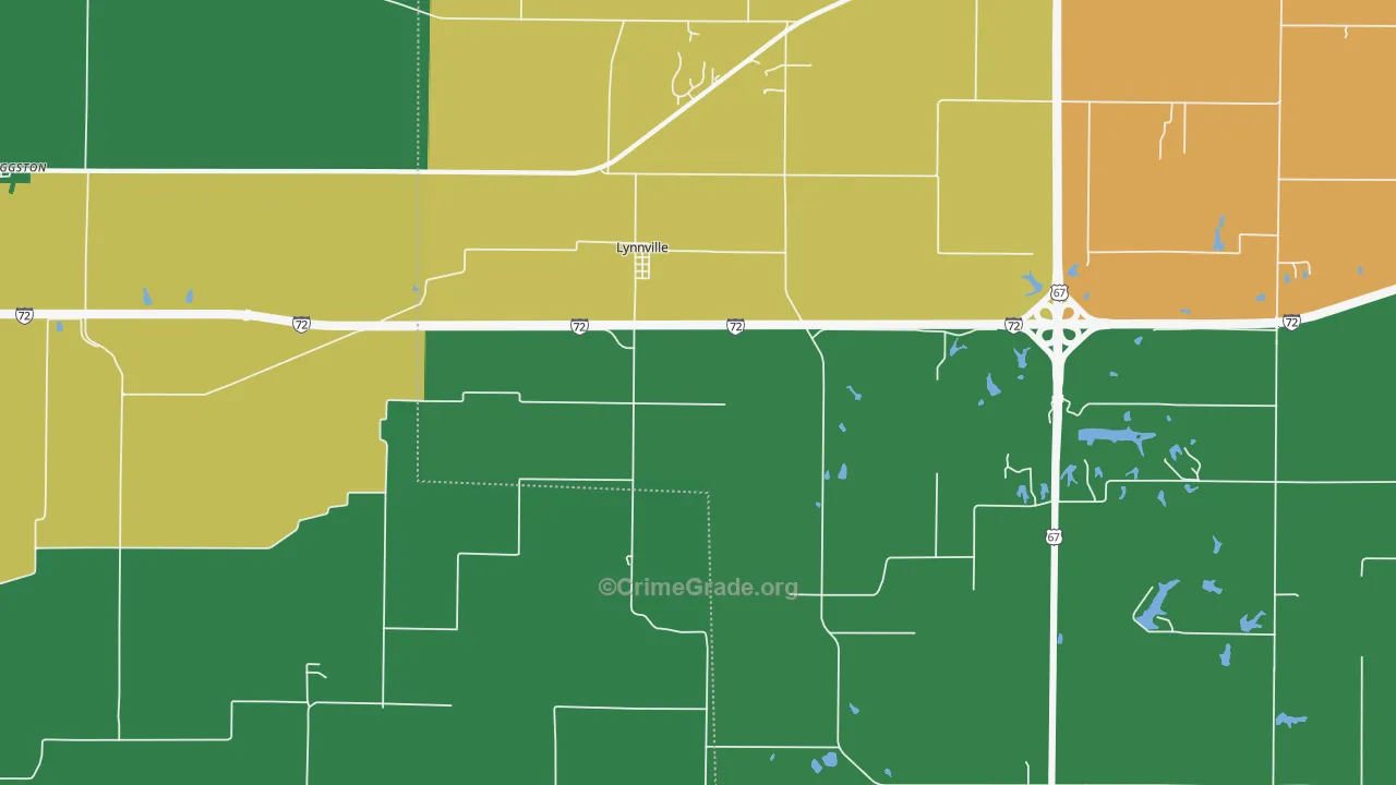Lynnville, IL Map of Theft Rates