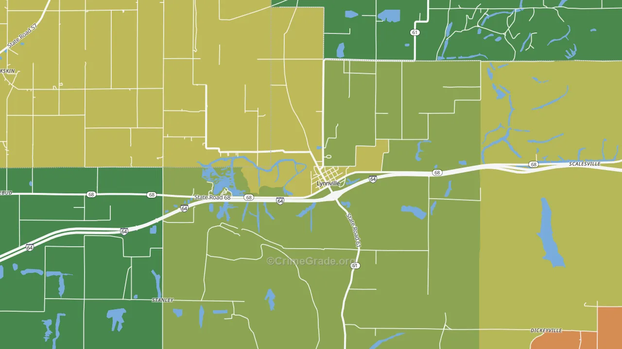 Lynnville, IN Map of Theft Rates