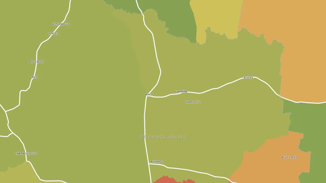 Lynnville, TN Map of Theft Rates