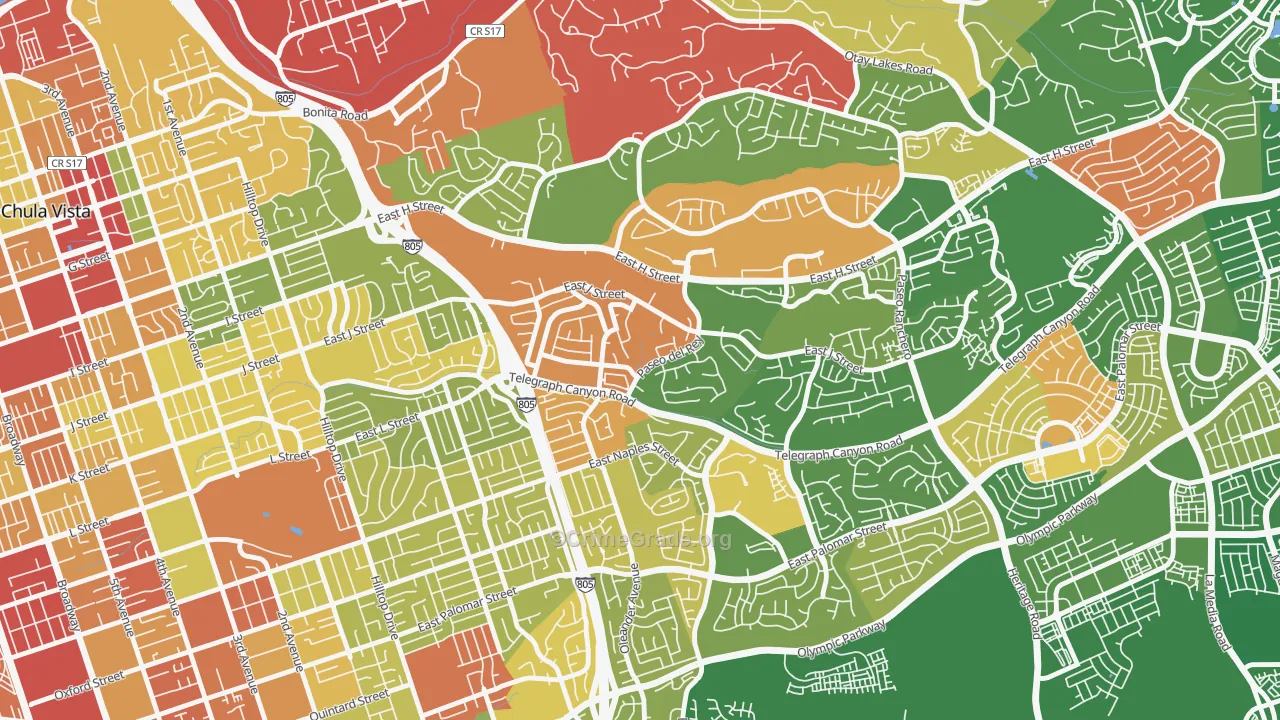 Lynwood Hills, Chula Vista, CA Map of Theft Rates