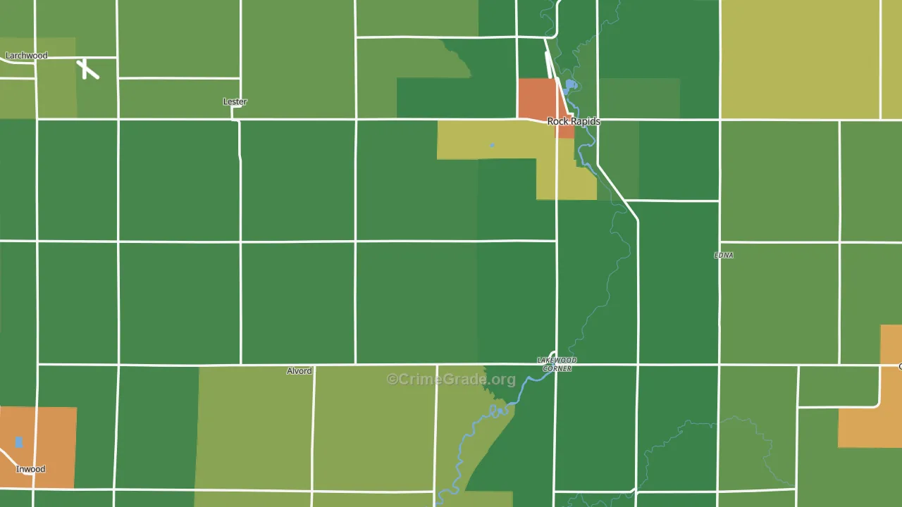 Lyon County, IA Map of Theft Rates