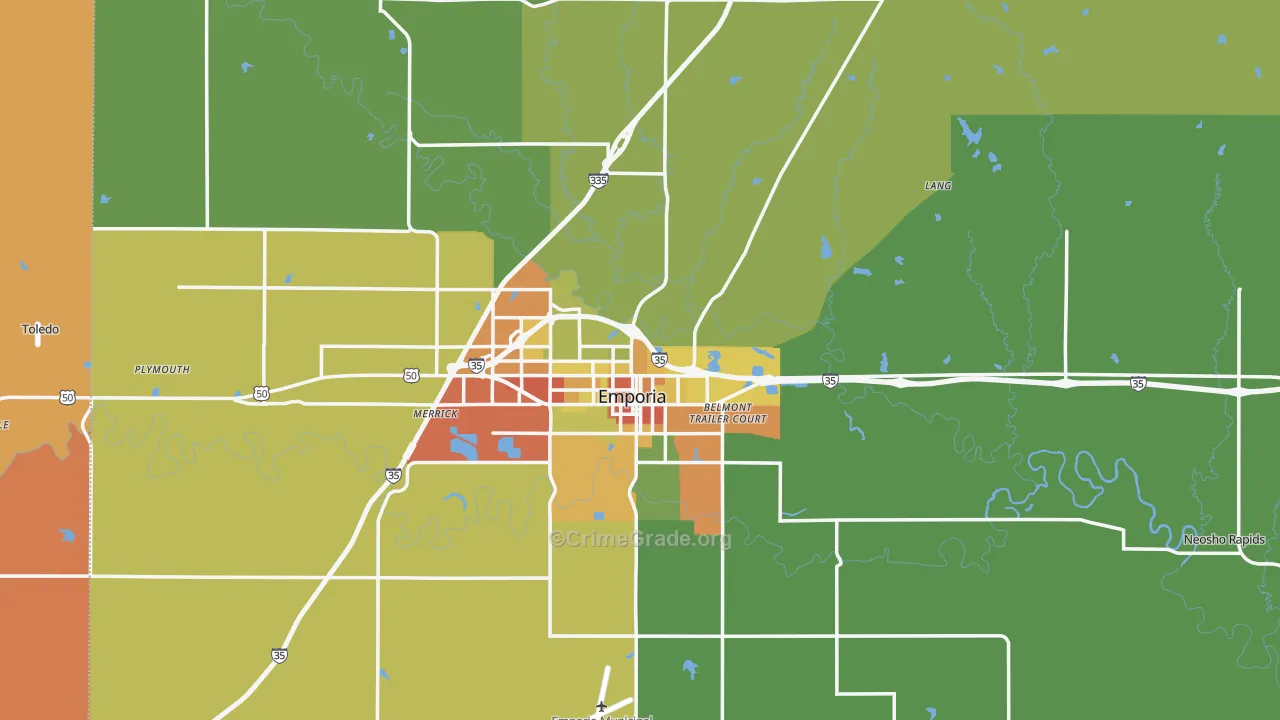 Lyon County, KS Map of Theft Rates