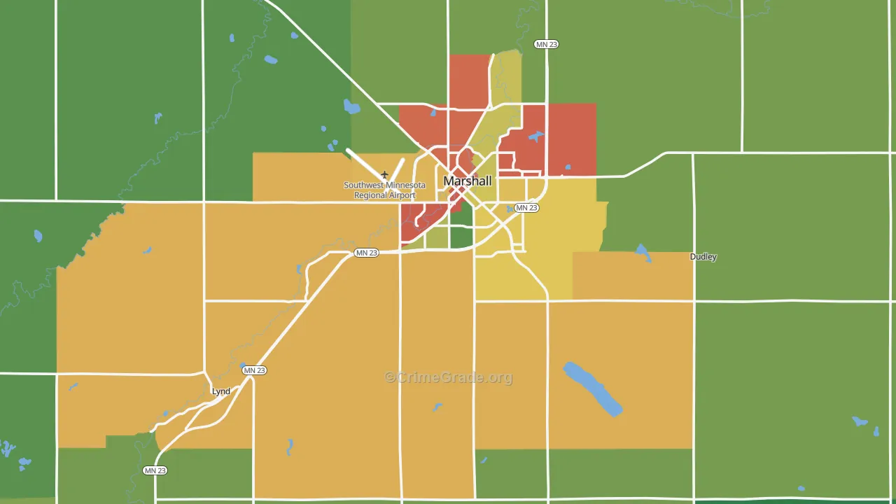 Lyon County, MN Map of Theft Rates