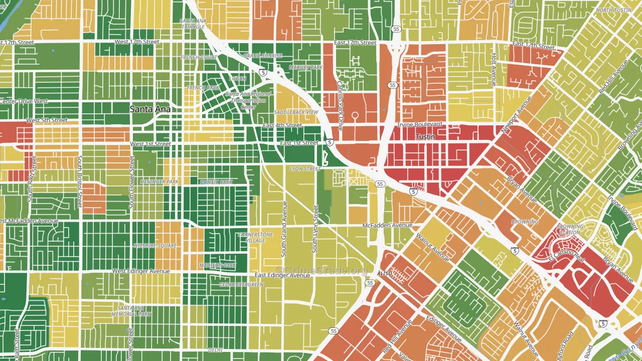 Lyon Street, Santa Ana, CA Map of Theft Rates