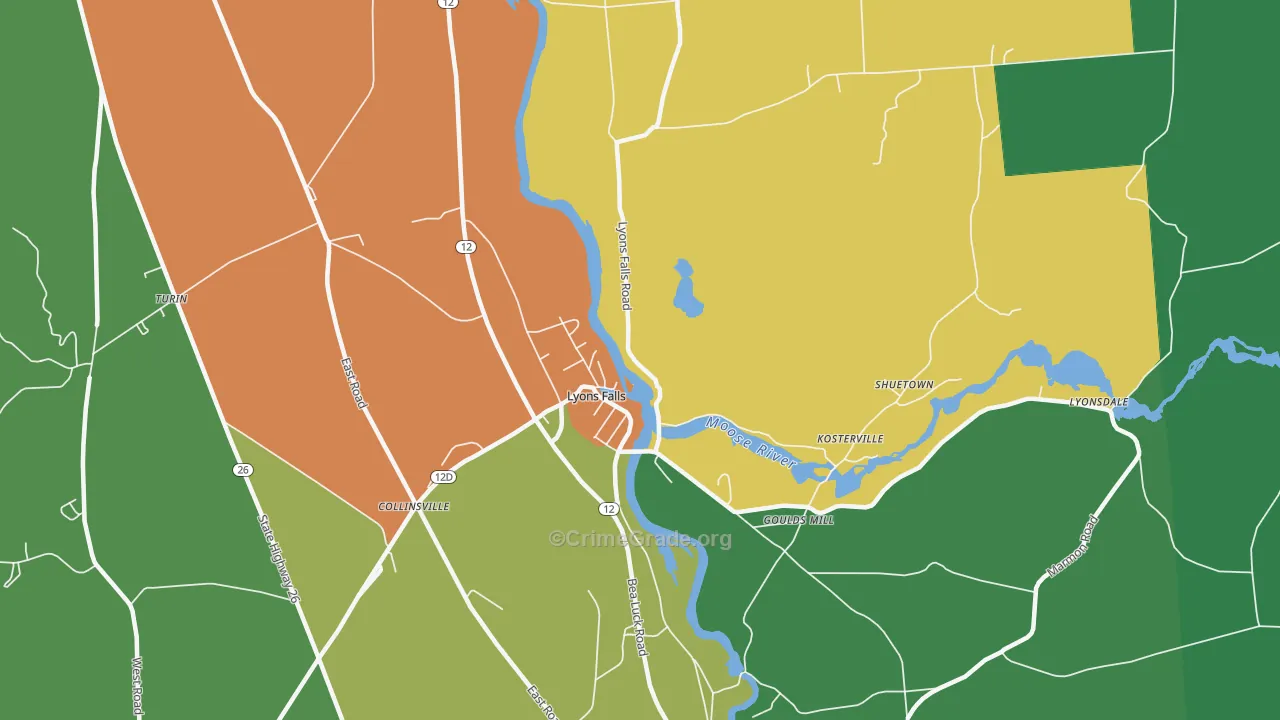 Lyons Falls, NY Map of Theft Rates