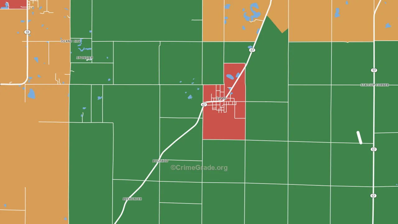 Lyons, IN Map of Theft Rates