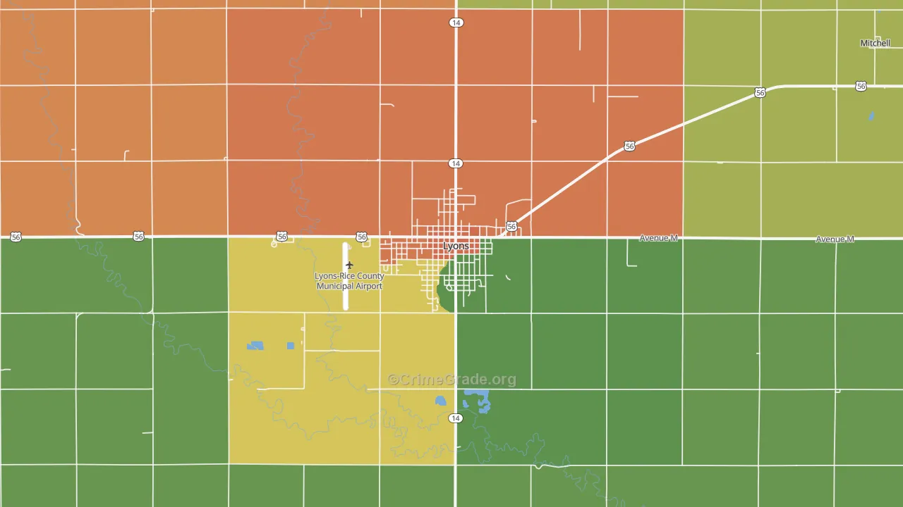 Lyons, KS Map of Theft Rates