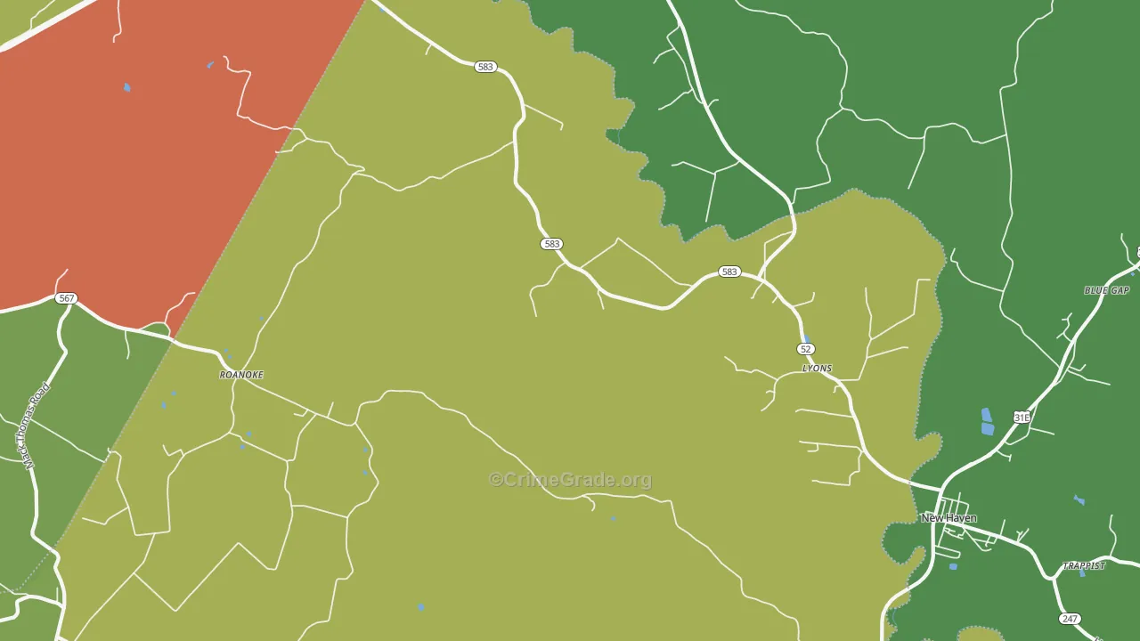 Lyons, KY Map of Theft Rates