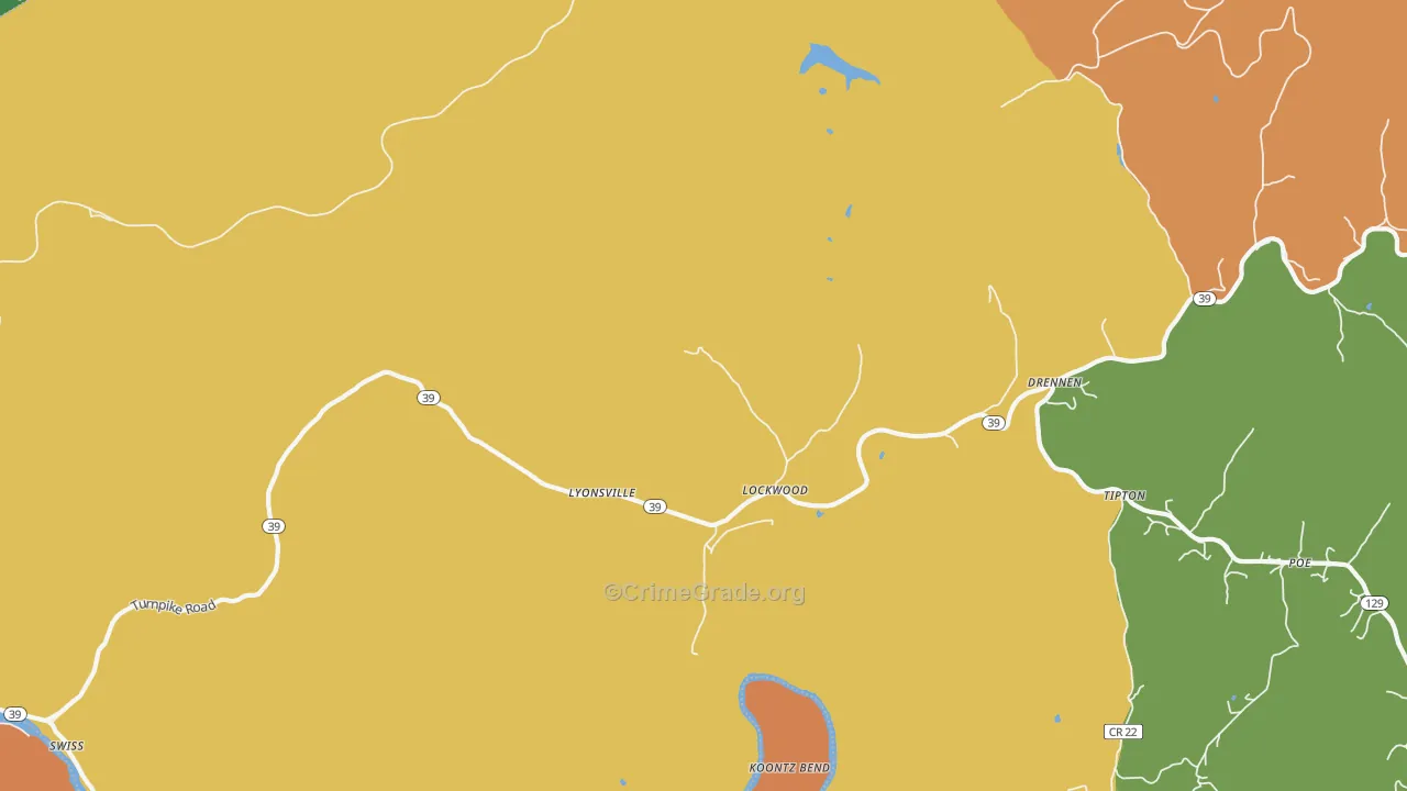Lyonsville, WV Map of Theft Rates