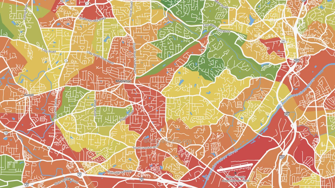 Mableton, GA Map of Theft Rates