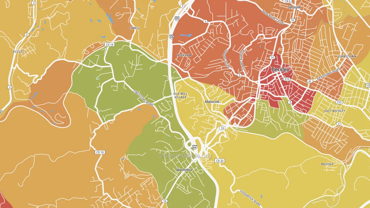 Mabscott, WV Map of Theft Rates