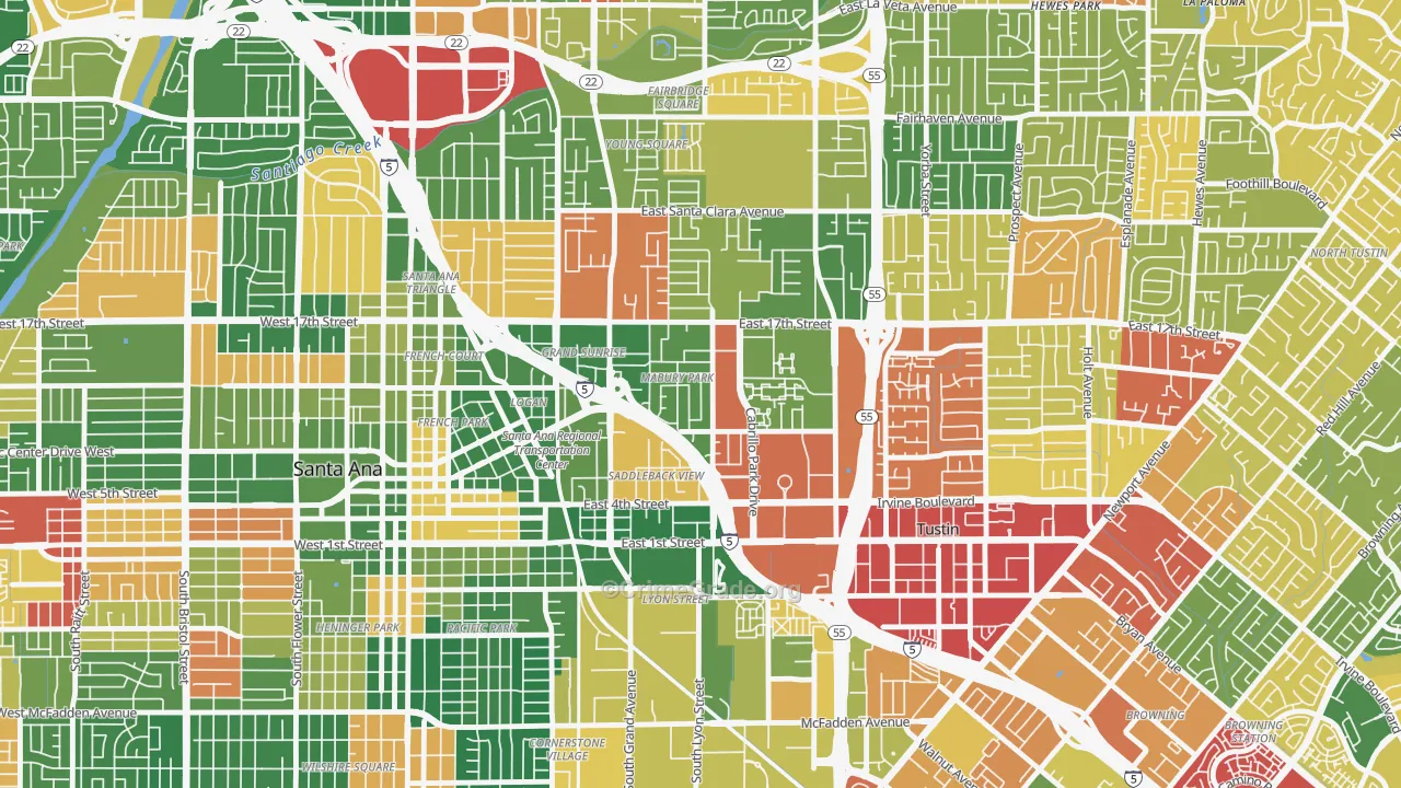 Mabury Park, Santa Ana, CA Map of Theft Rates