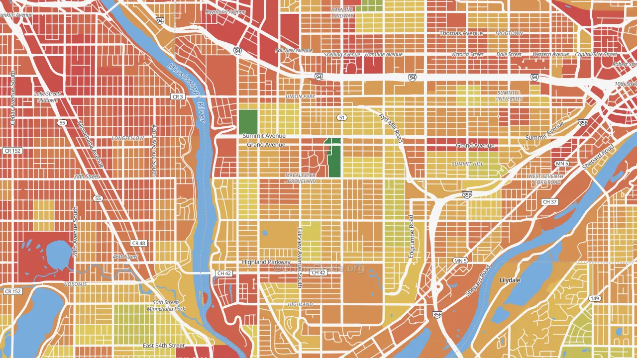 Macalester-Groveland, St. Paul, MN Map of Theft Rates