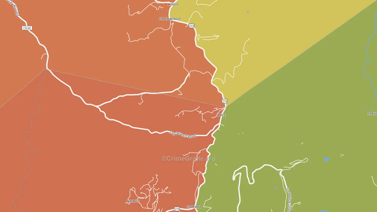 Mace, WV Map of Theft Rates
