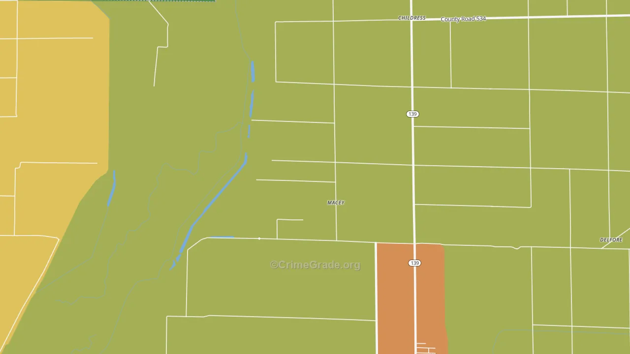 Macey, AR Map of Theft Rates