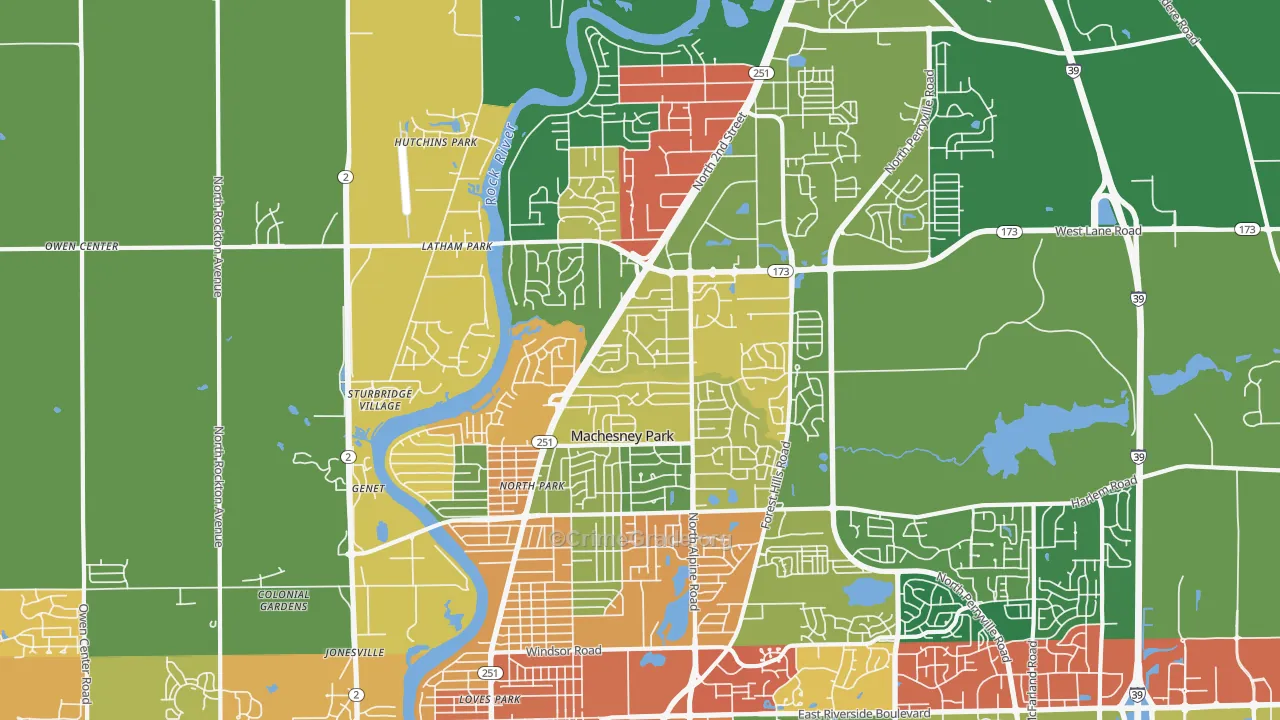 Machesney Park, IL Map of Theft Rates