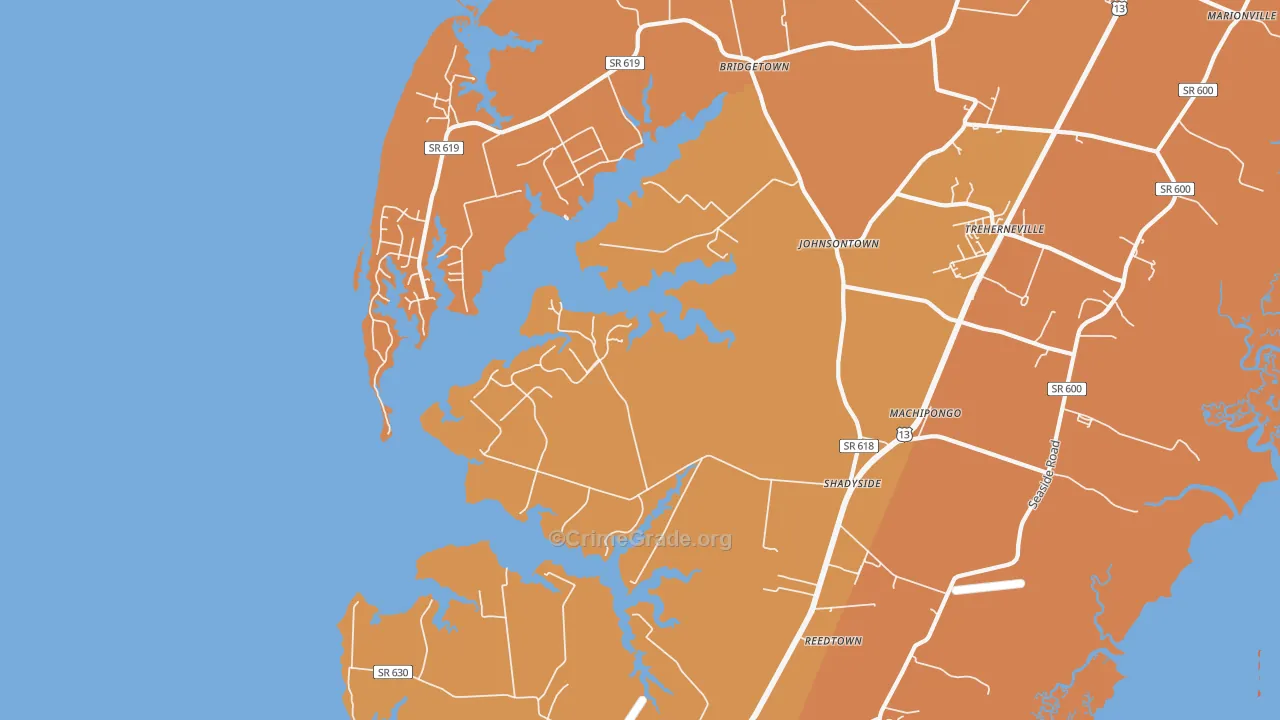 Machipongo, VA Map of Theft Rates