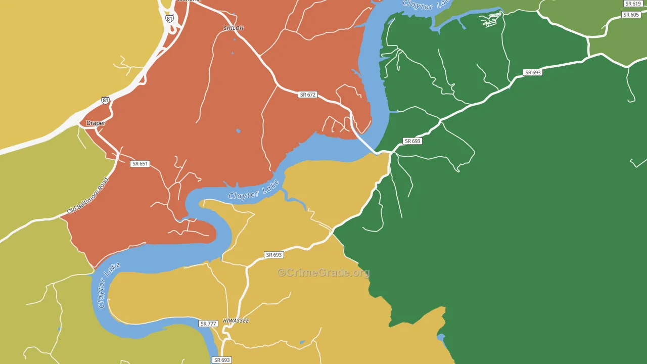 Mack Creek Village, VA Map of Theft Rates