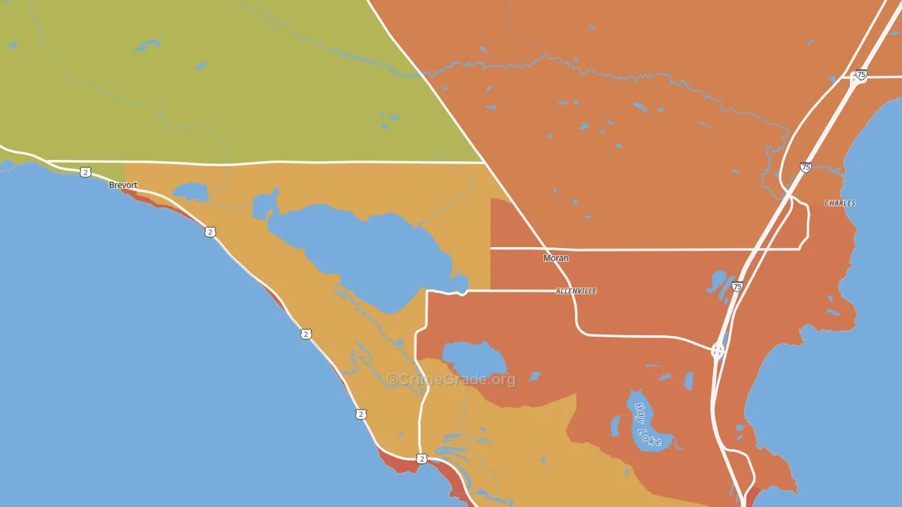 Mackinac County, MI Map of Theft Rates