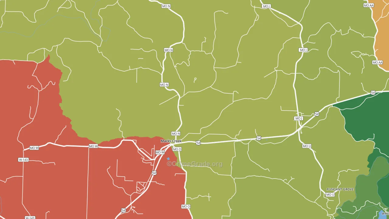 Macks Creek, MO Map of Theft Rates