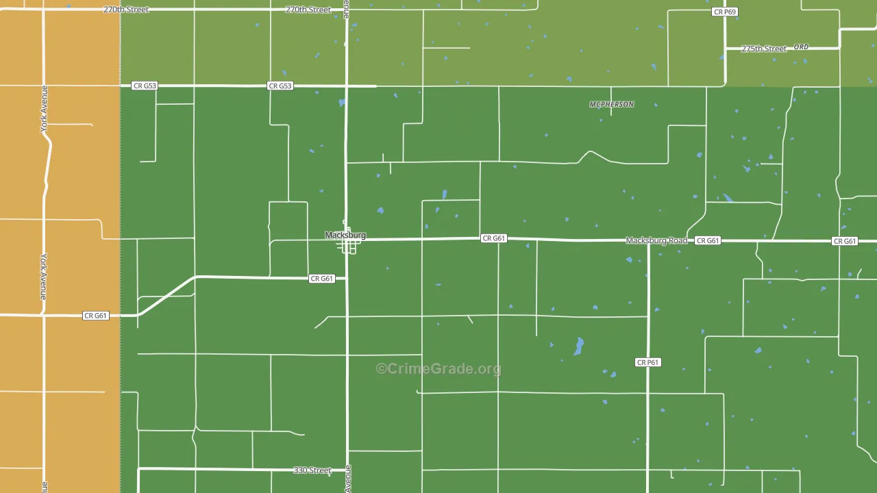 Macksburg, IA Map of Theft Rates