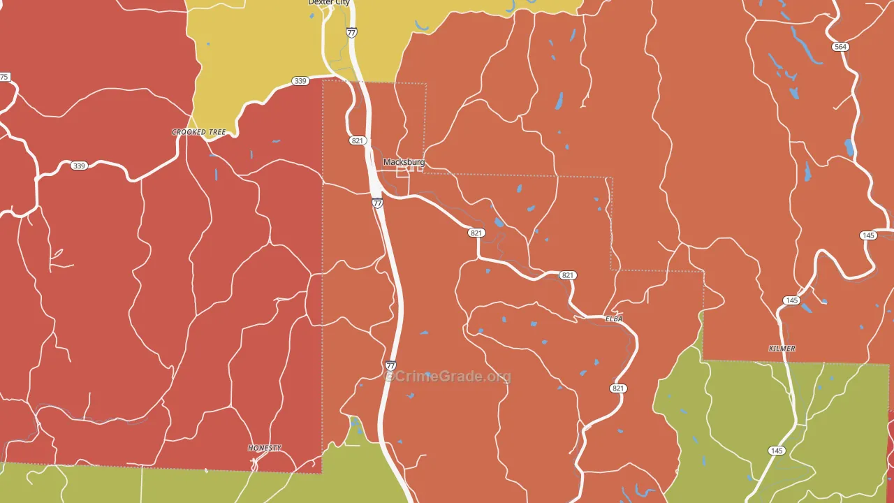 Macksburg, OH Map of Theft Rates