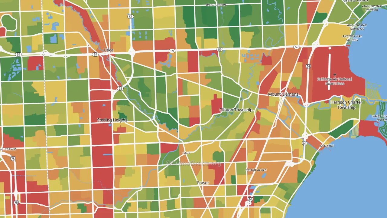 Macomb County, MI Map of Theft Rates