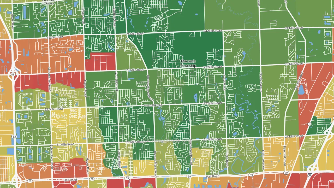 Macomb, MI Map of Theft Rates