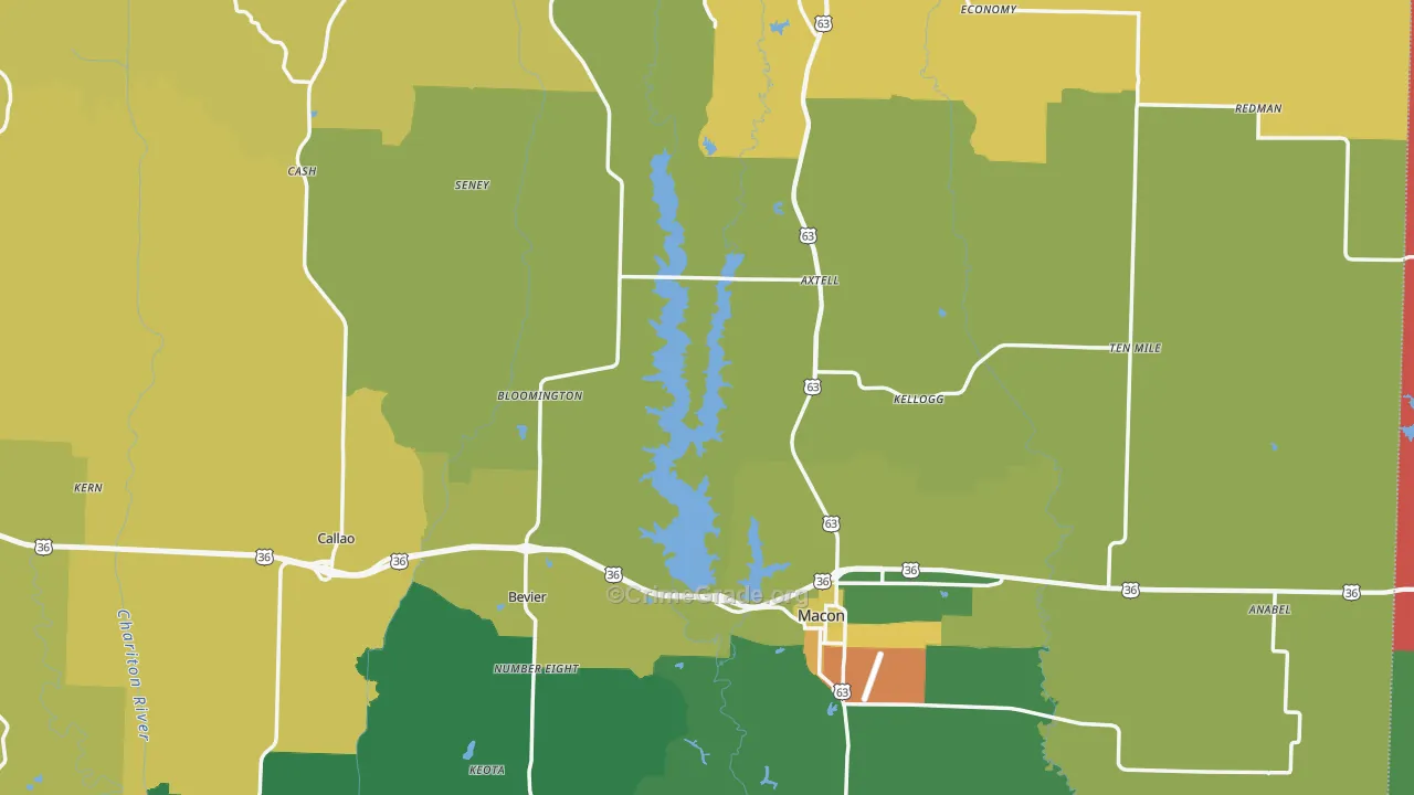Macon County, MO Map of Theft Rates