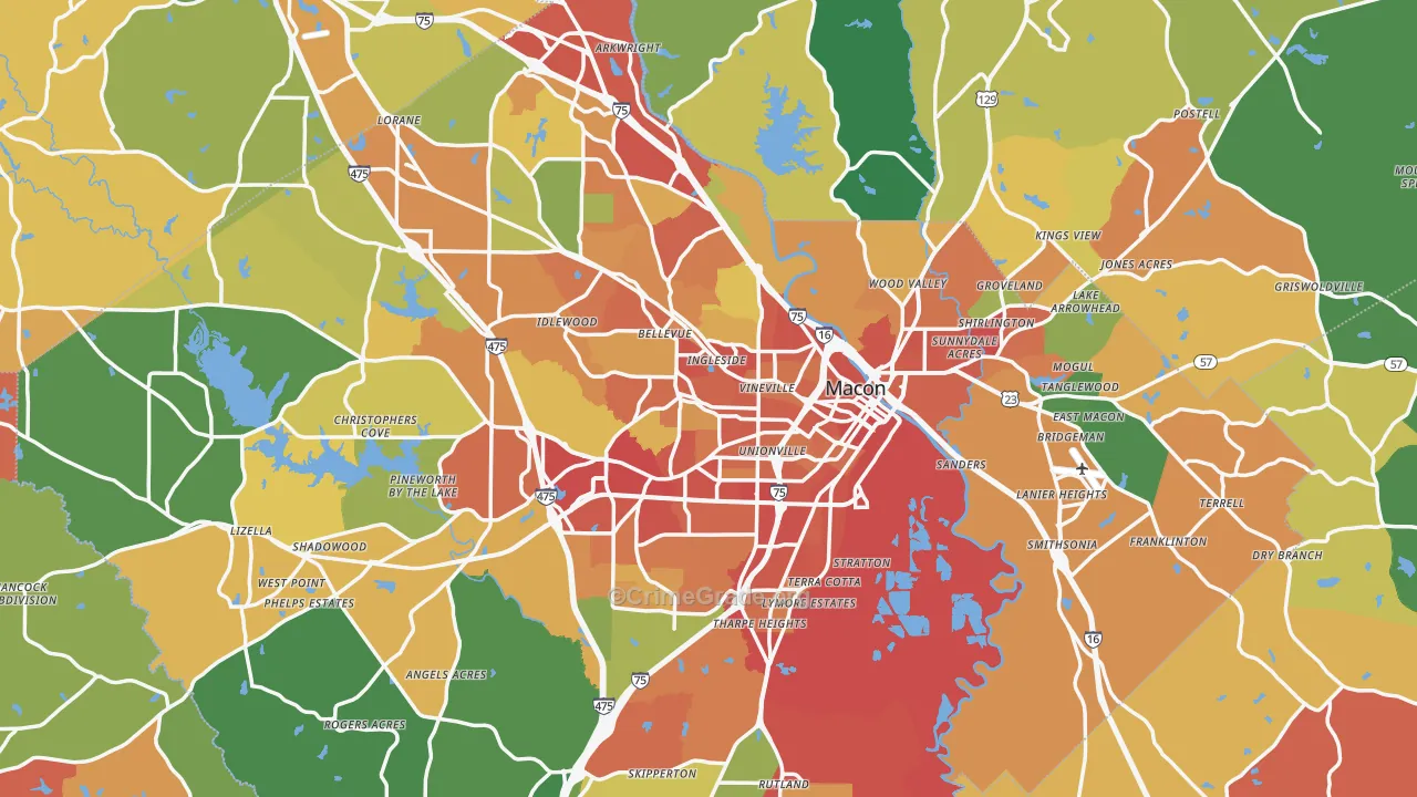 Macon, GA Map of Theft Rates