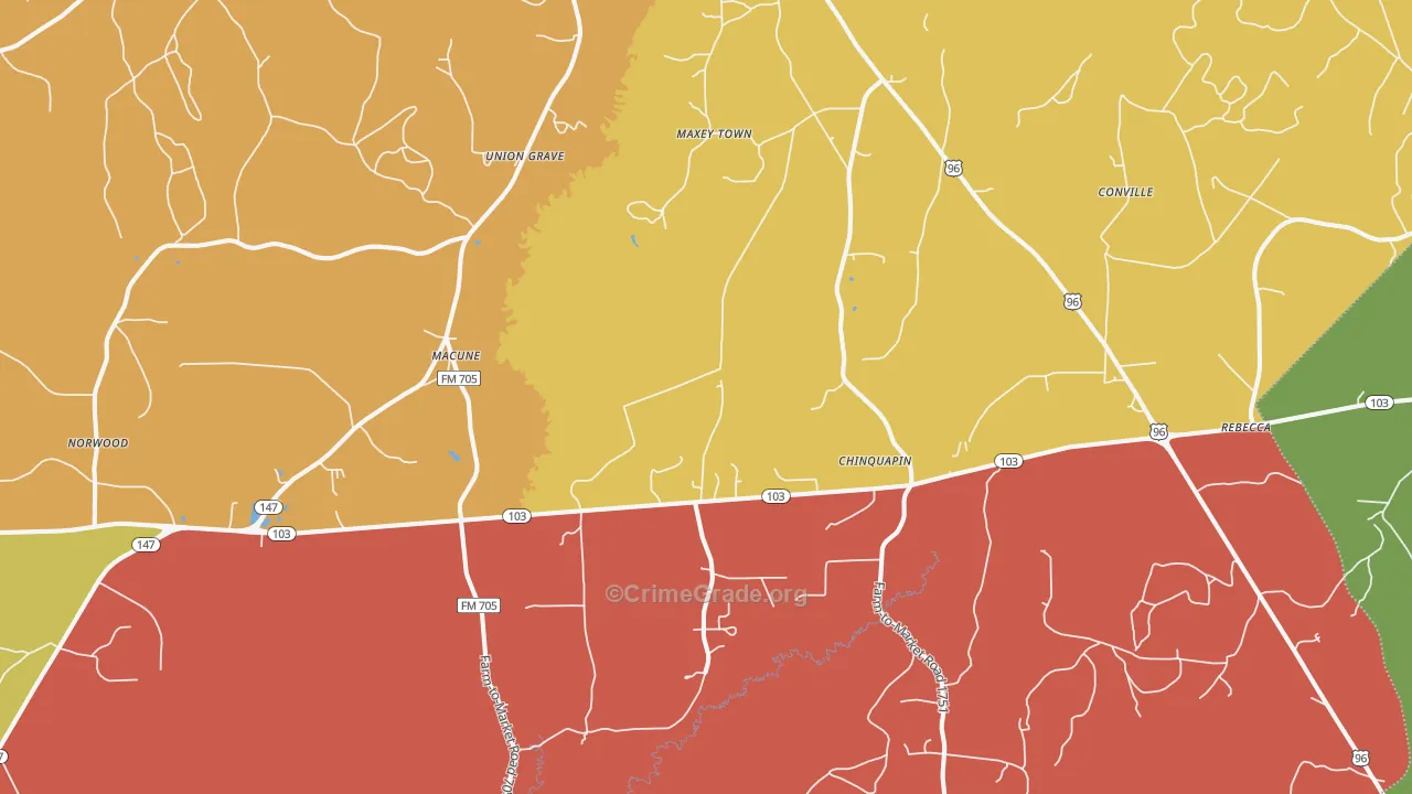 Macune, TX Map of Theft Rates