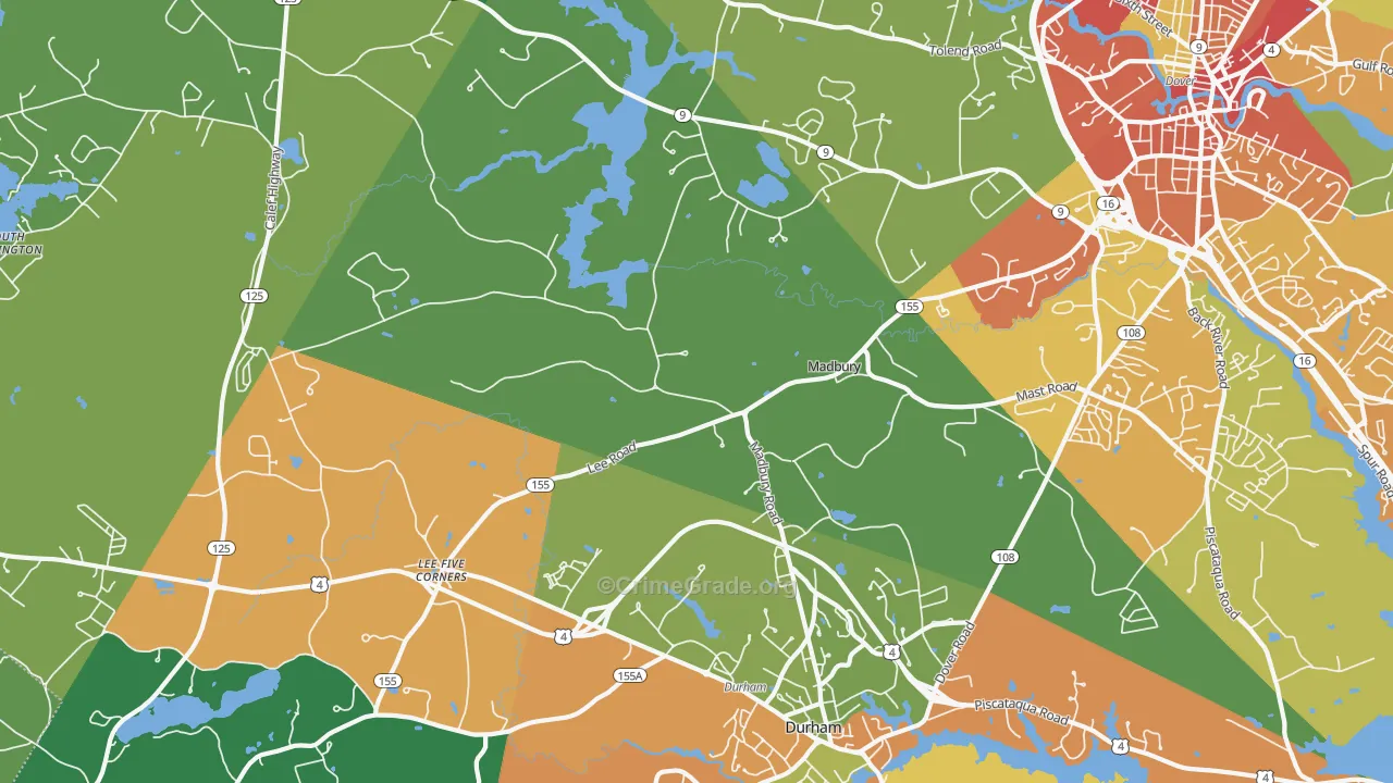 Madbury, NH Map of Theft Rates