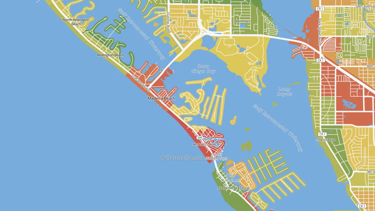 Madeira Beach, FL Map of Theft Rates
