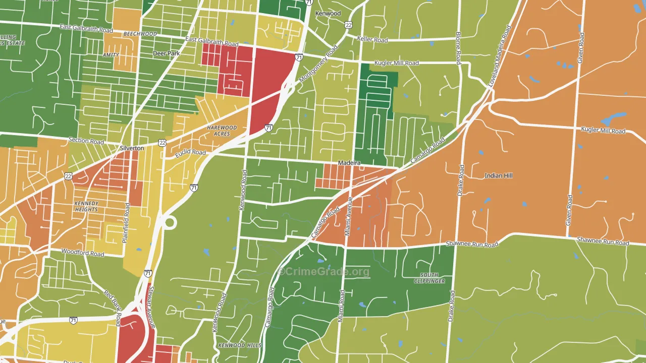 Madeira, OH Map of Theft Rates