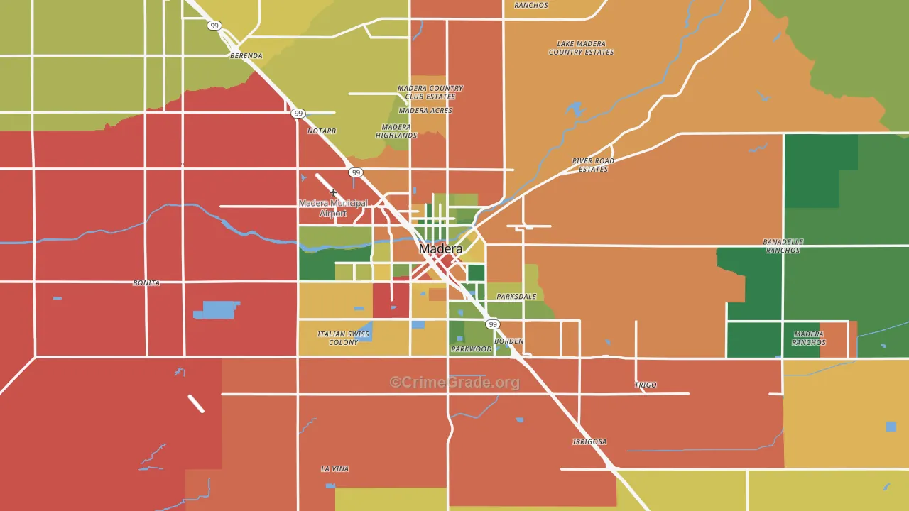 Madera, CA Map of Theft Rates