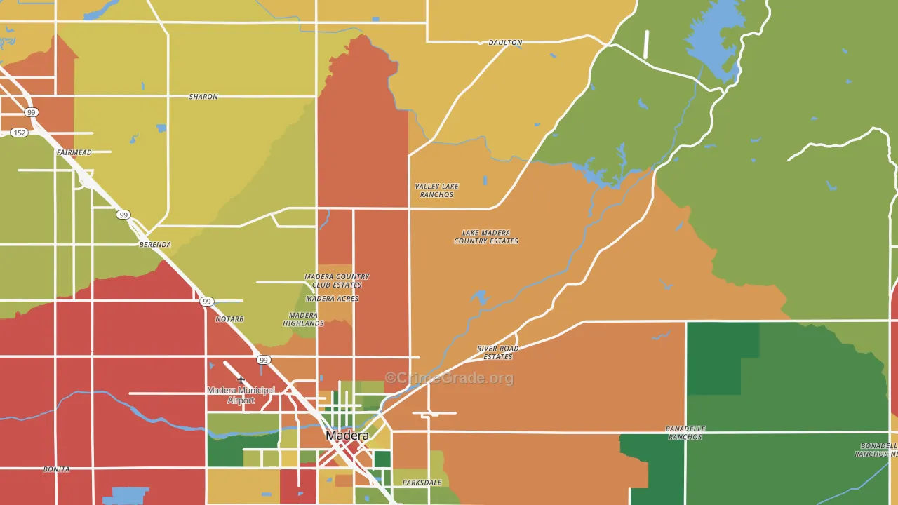 Madera County, CA Map of Theft Rates