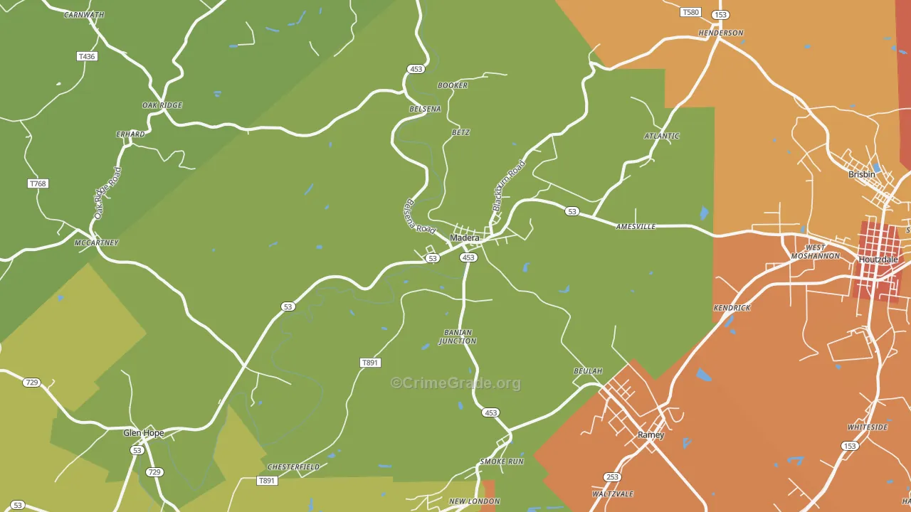 Madera, PA Map of Theft Rates