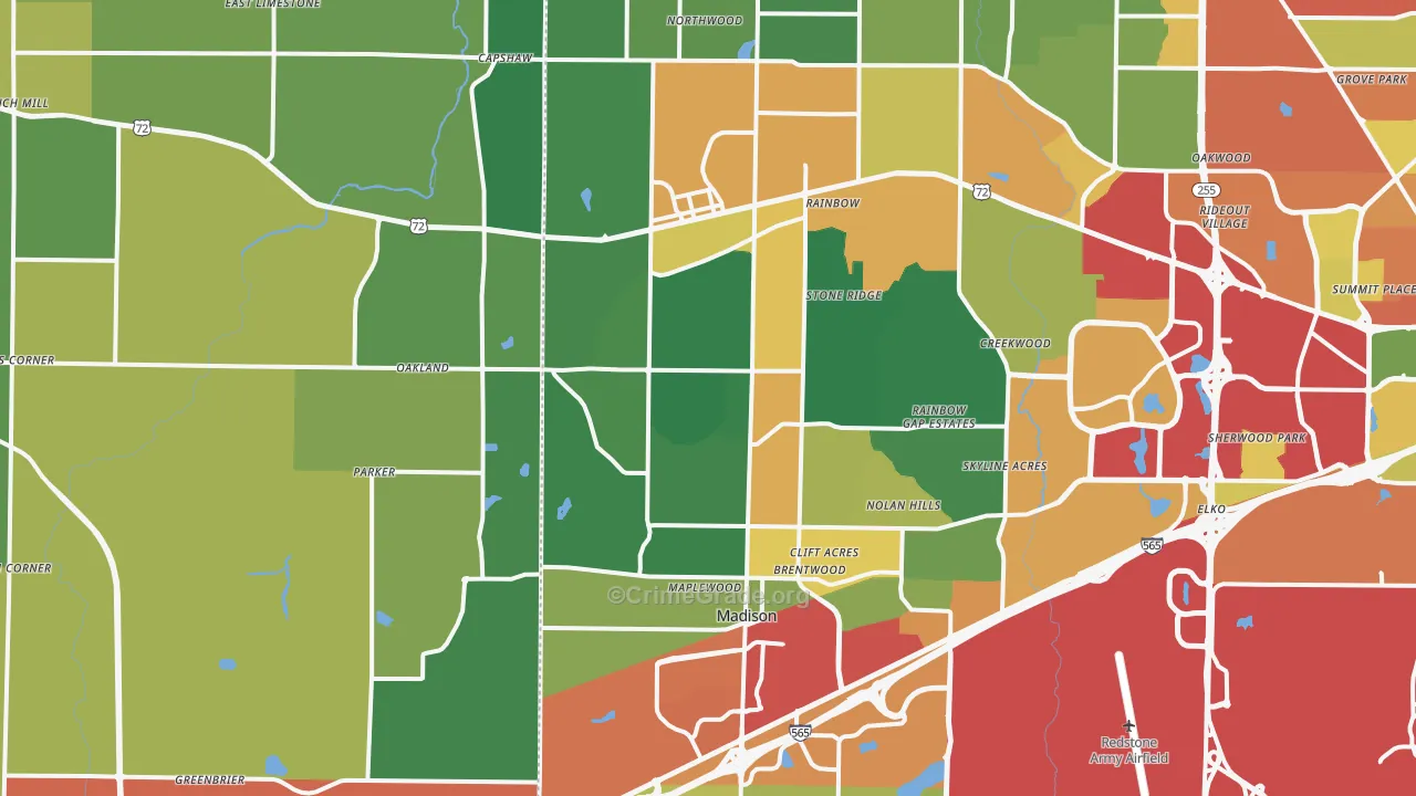 Madison, AL Map of Theft Rates