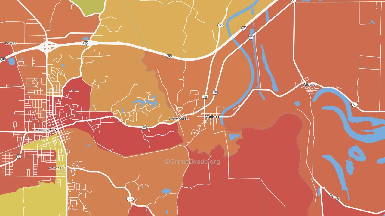 Madison, AR Map of Theft Rates