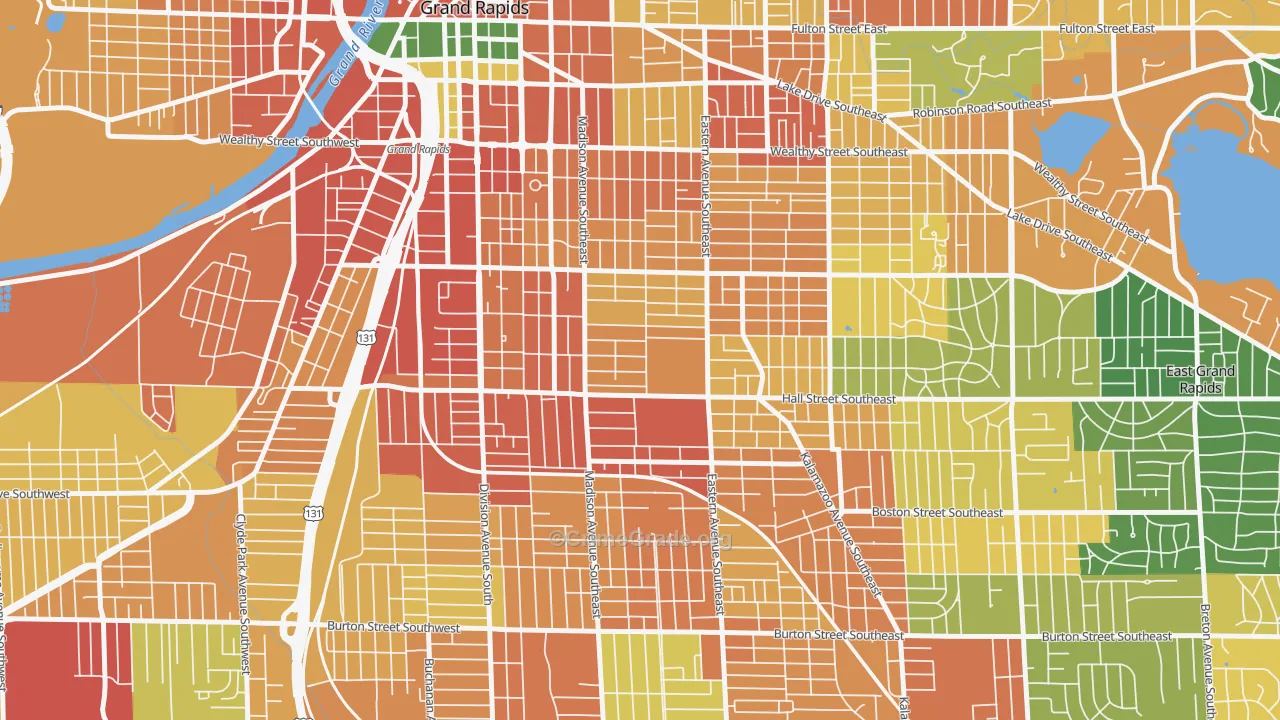 Madison Area, Grand Rapids, MI Map of Theft Rates