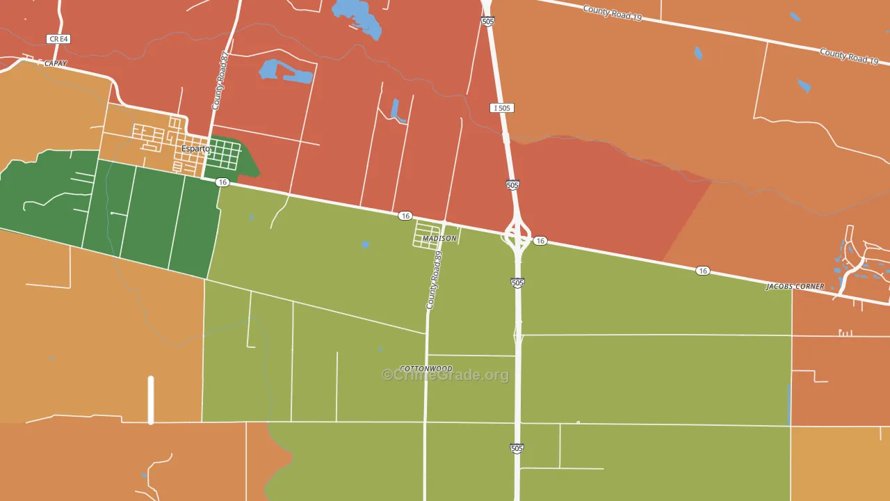 Madison, CA Map of Theft Rates