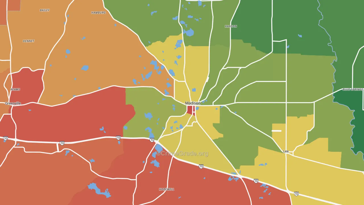 Madison County, FL Map of Theft Rates