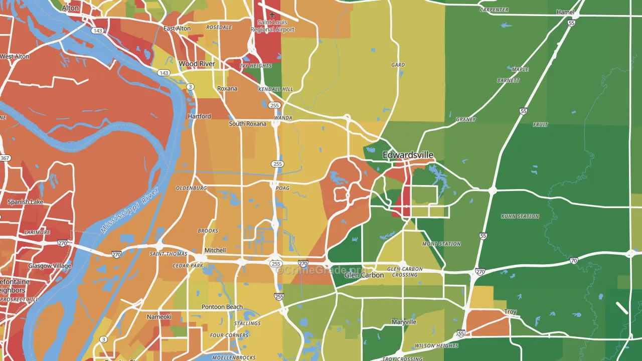 Madison County, IL Map of Theft Rates