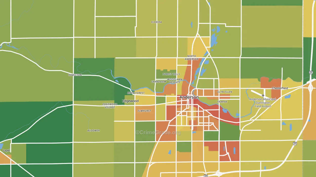 Madison County, IN Map of Theft Rates