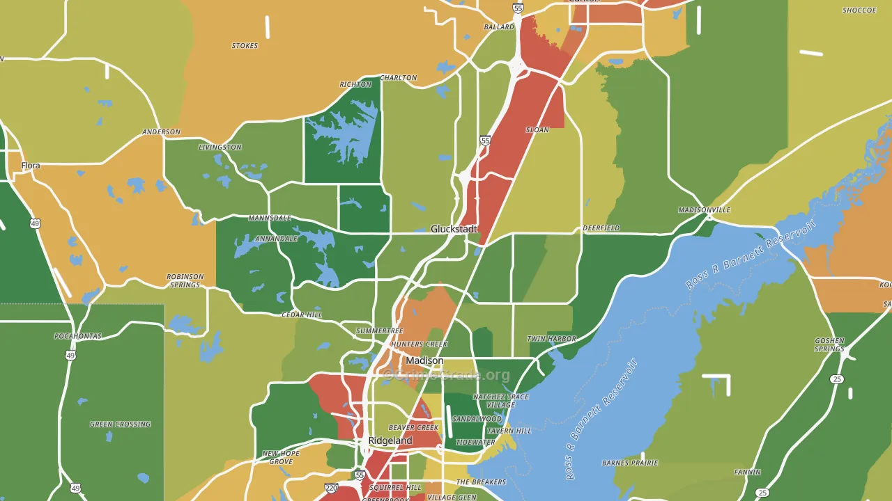 Madison County, MS Map of Theft Rates