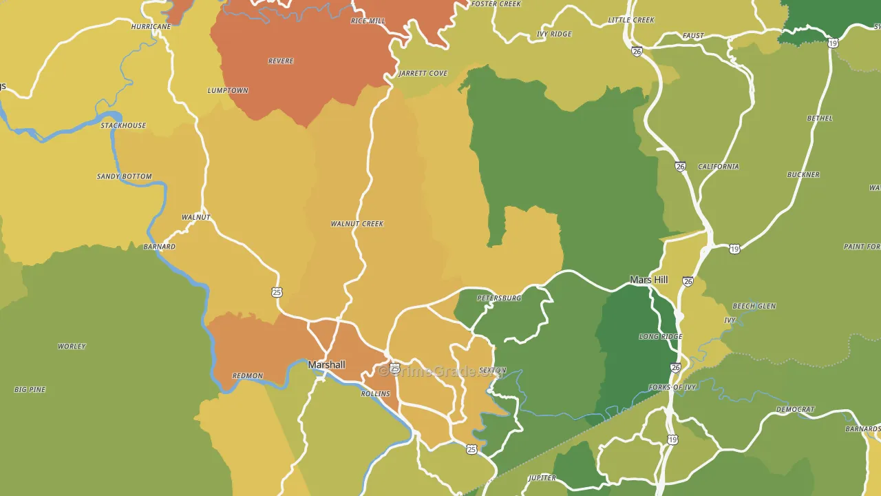 Madison County, NC Map of Theft Rates
