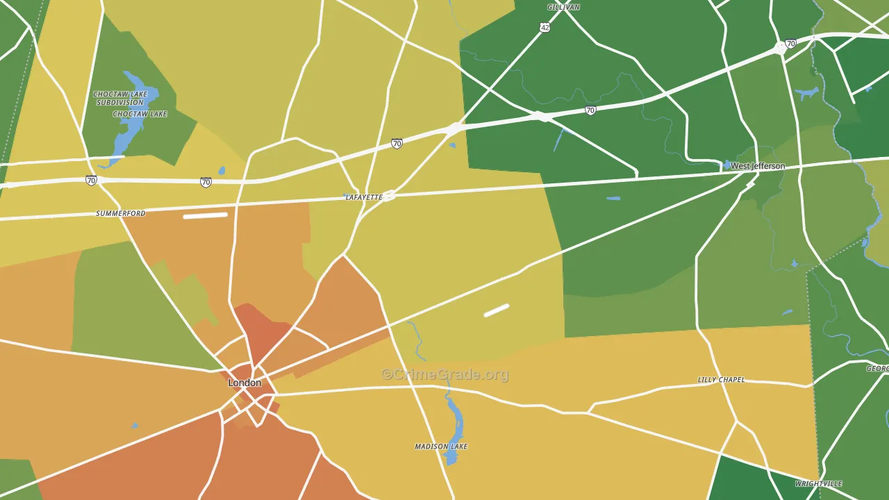 Madison County, OH Map of Theft Rates