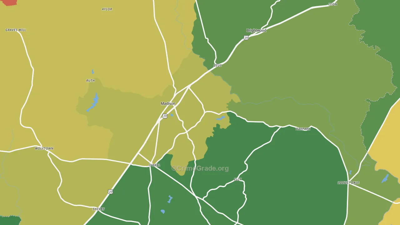 Madison County, VA Map of Theft Rates