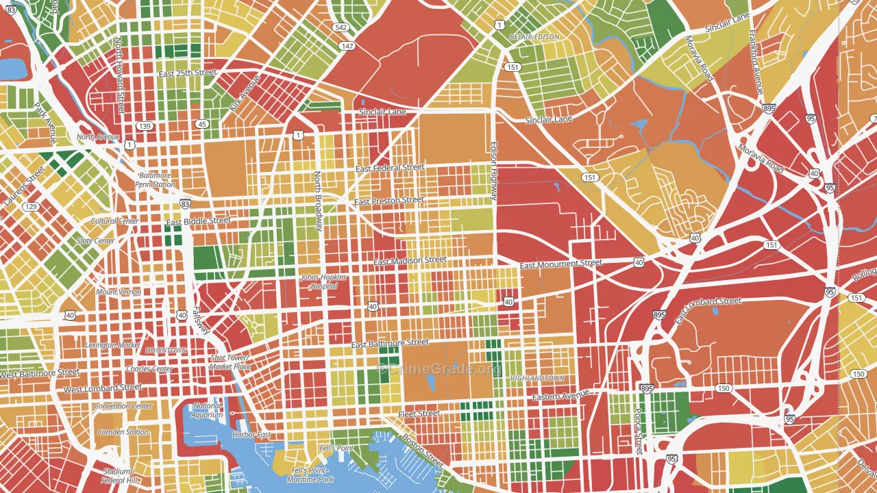 Madison-Eastend, Baltimore, MD Map of Theft Rates